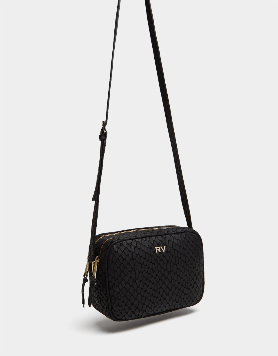Bolso bandolera Taylor piel grabada manchas negro