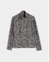 Black and gray knit top with raised collar