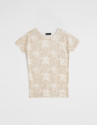 Beige floral print top with short sleeves