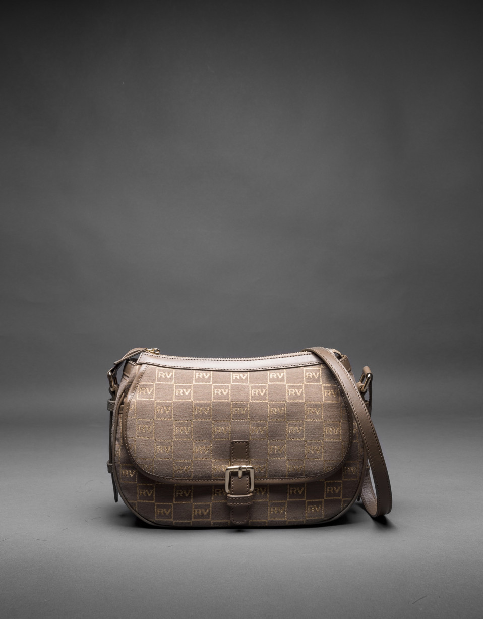 Bolso Natalia en jaquard RV  topo con lurex dorado y piel vaqueta 