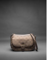 Bolso Natalia en jaquard RV  topo con lurex dorado y piel vaqueta 
