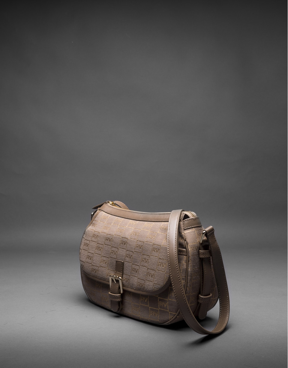Bolso Natalia en jaquard RV  topo con lurex dorado y piel vaqueta 