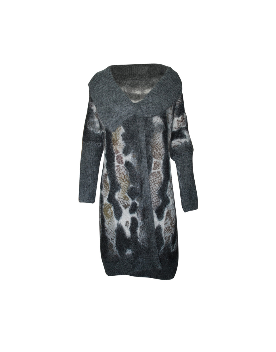Chaqueta larga cuello asimétrico mohair