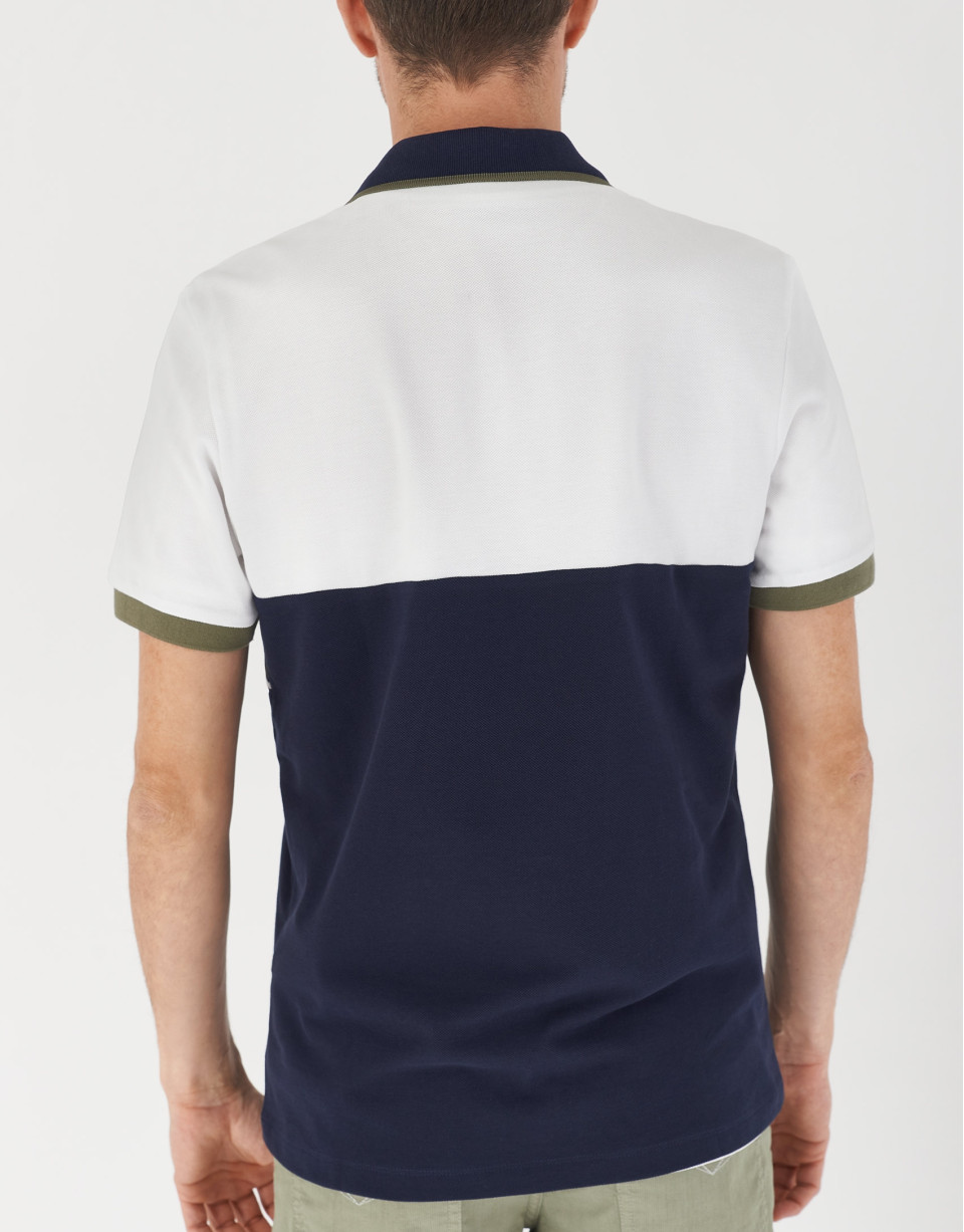Navy blue, khaki and white color block polo ... | Roberto Verino