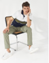 Navy blue, khaki and white color block polo ... | Roberto Verino