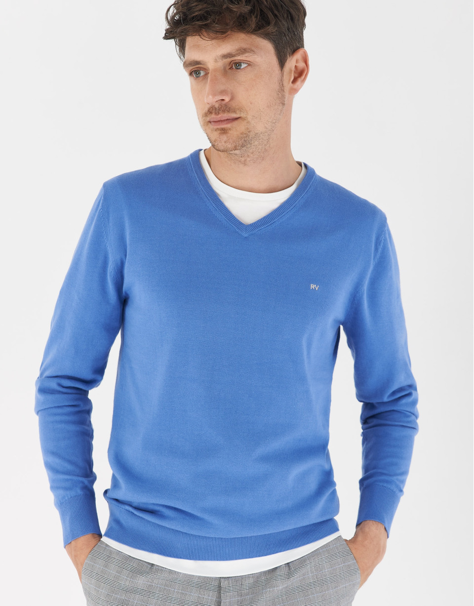 Jersey pico algodón azul medio - Hombre | Roberto Verino