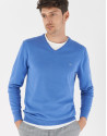 Blue cotton sweater with V-neck - Man - SS2021 | Roberto Verino