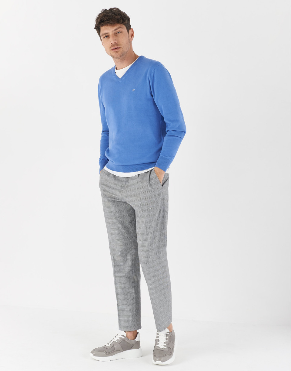 Blue cotton sweater with V-neck - Man - SS2021 | Roberto Verino