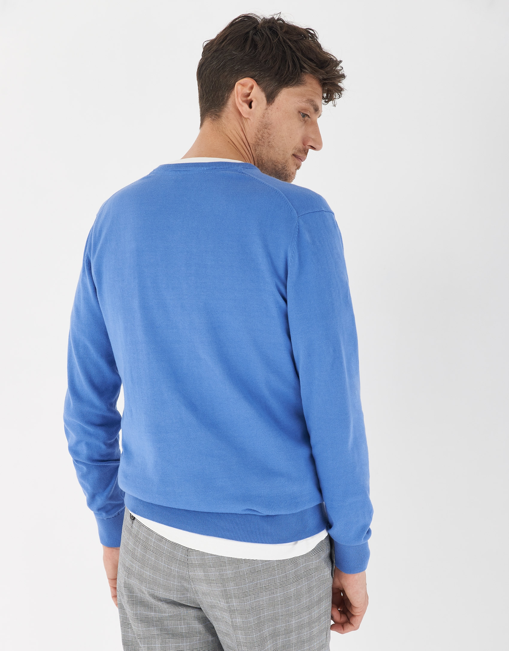Blue cotton sweater with V-neck - Man - SS2021 | Roberto Verino