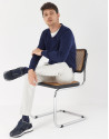 Navy blue cotton sweater with V-neck