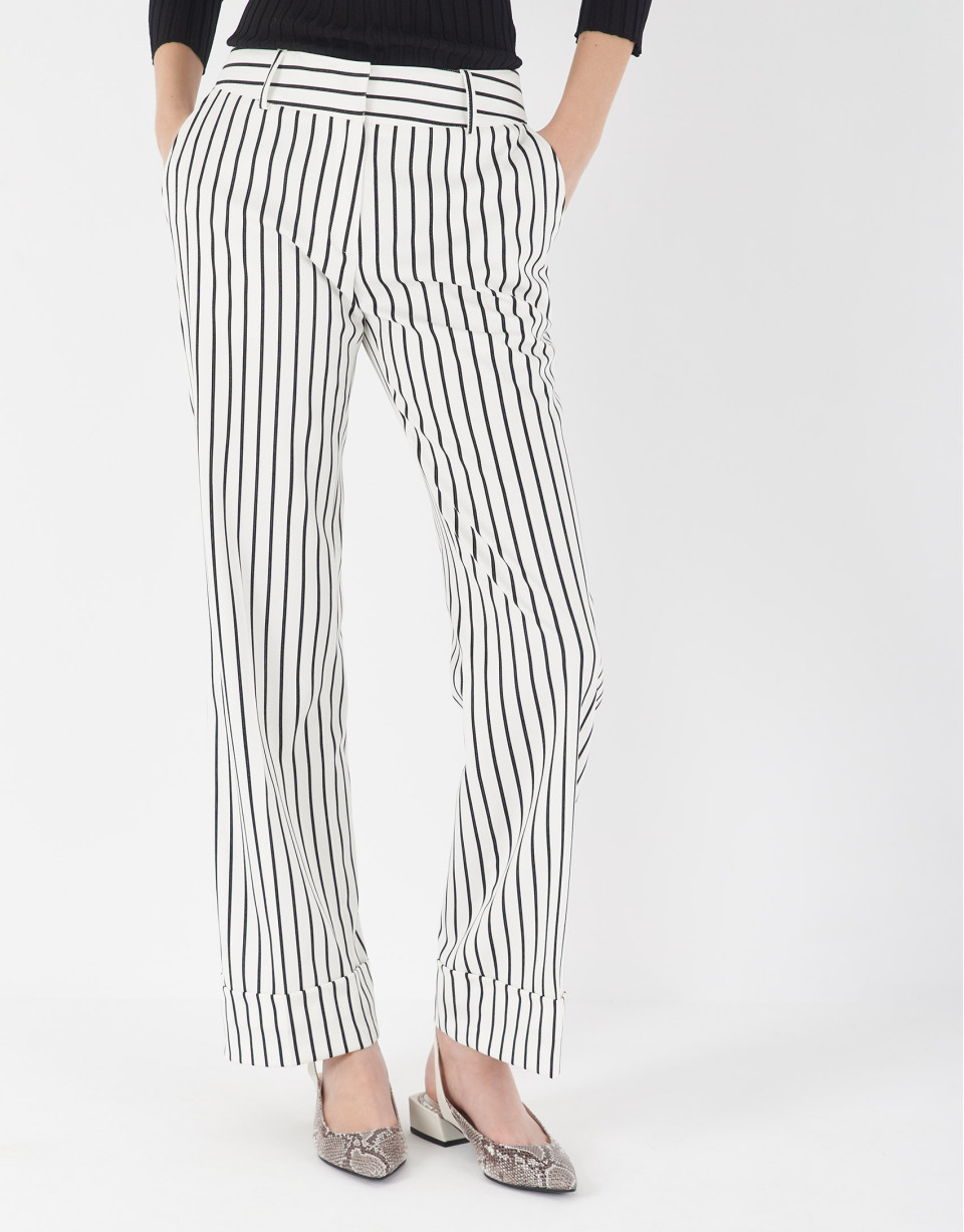 Pantalón recto rayas blanco y negro - Mujer | Roberto Verino
