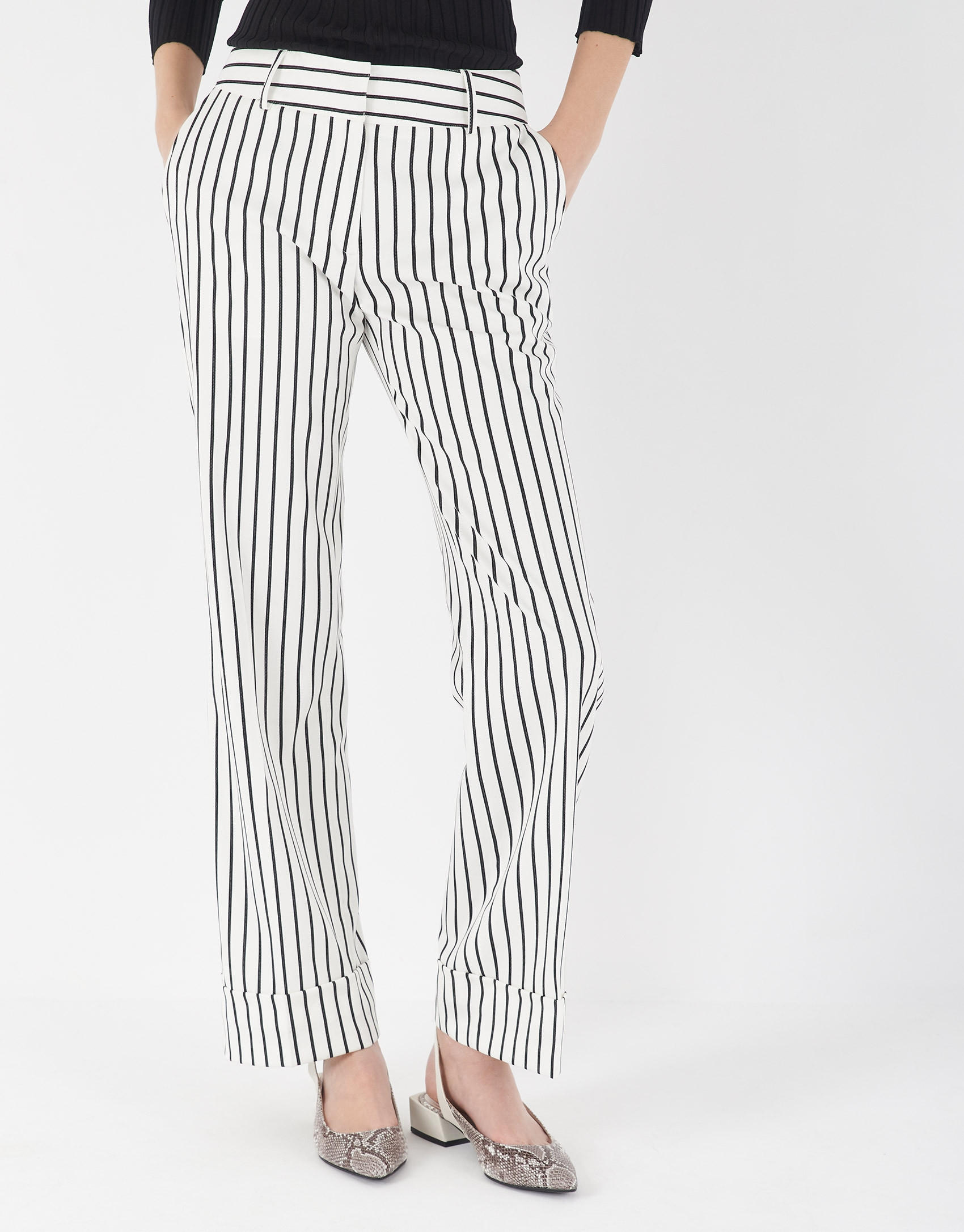 Pantalón recto rayas blanco y negro - Mujer | Roberto Verino