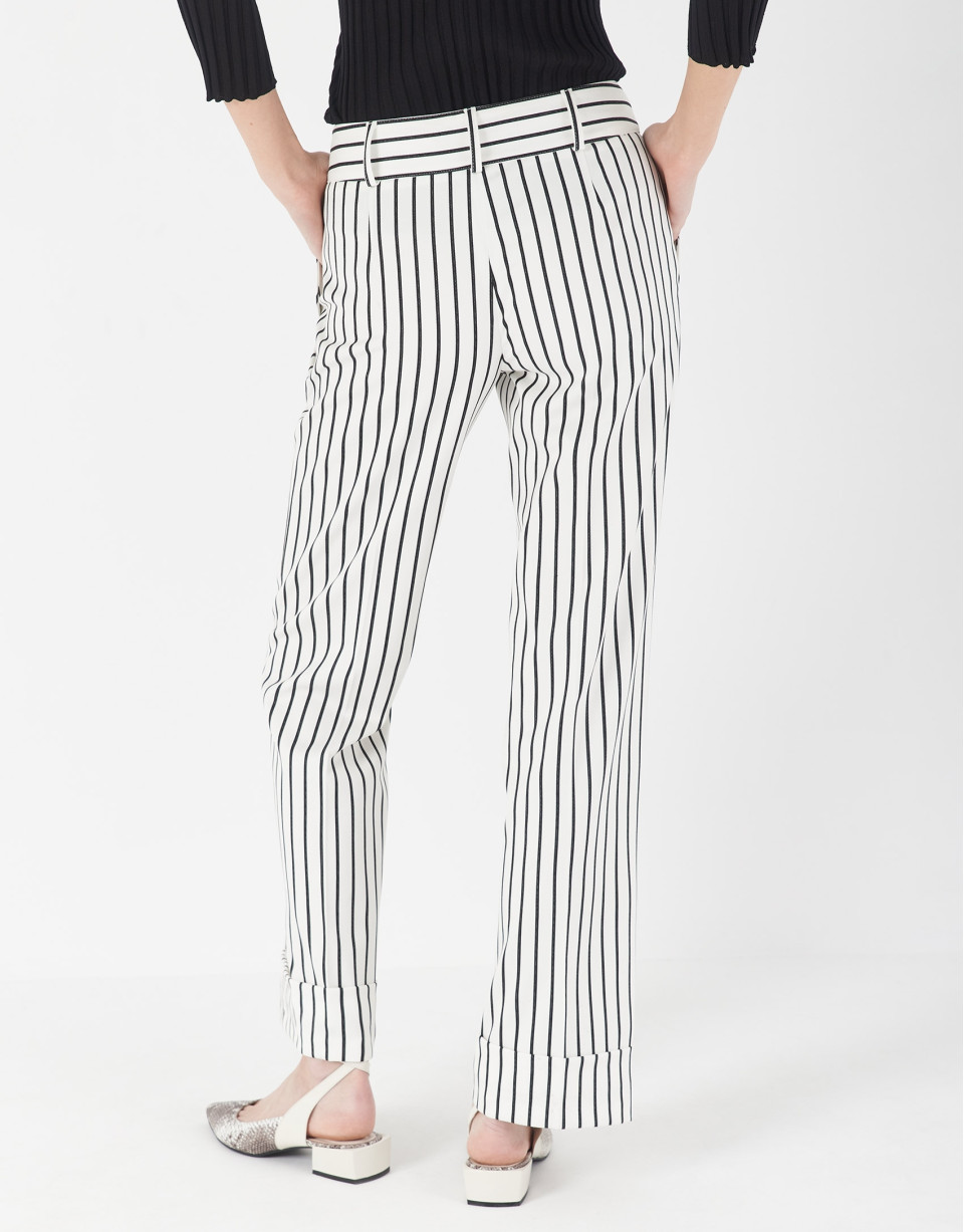 Black and white striped straight pants - Woman | Roberto Verino