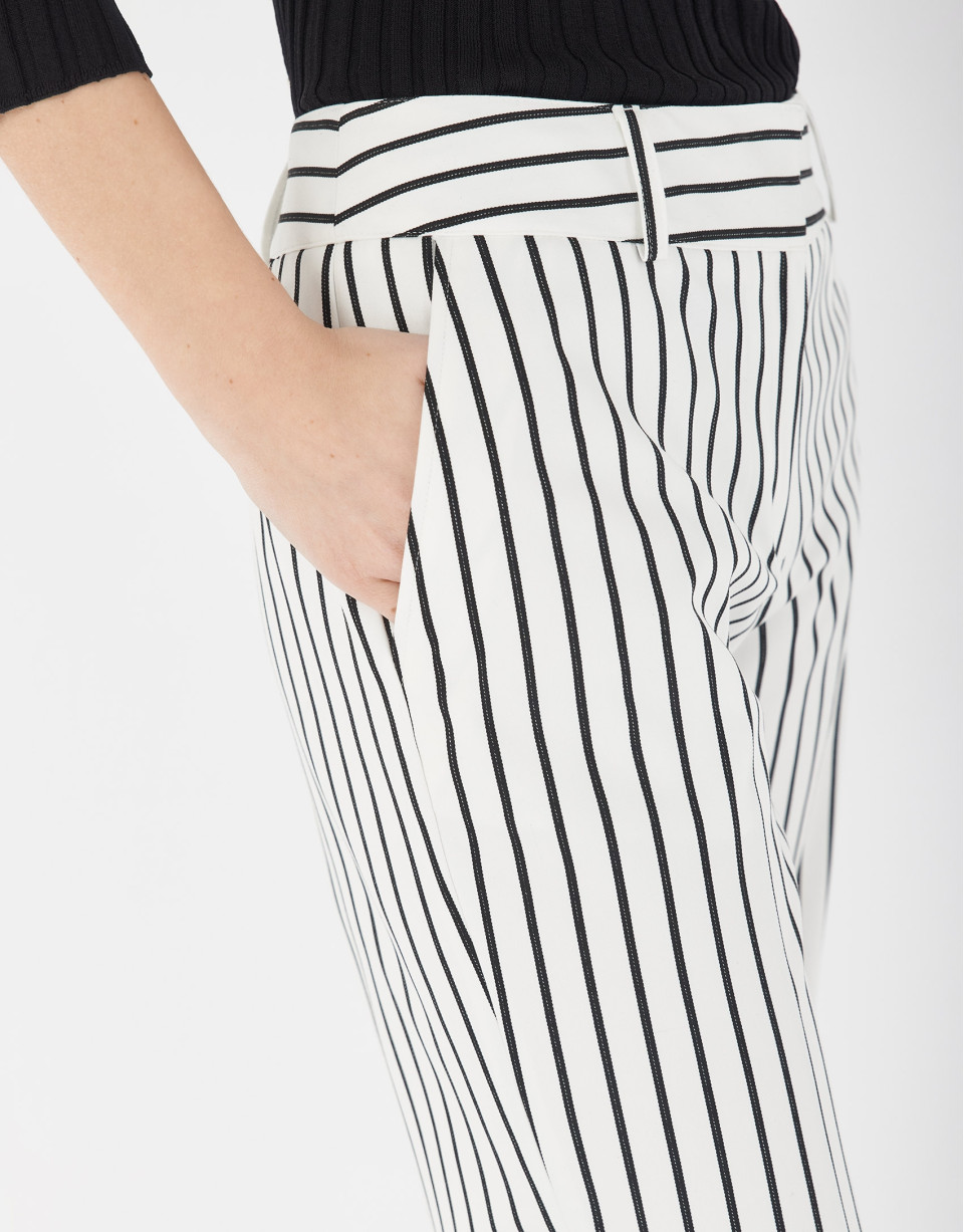 Pantalón recto rayas blanco y negro - Mujer | Roberto Verino
