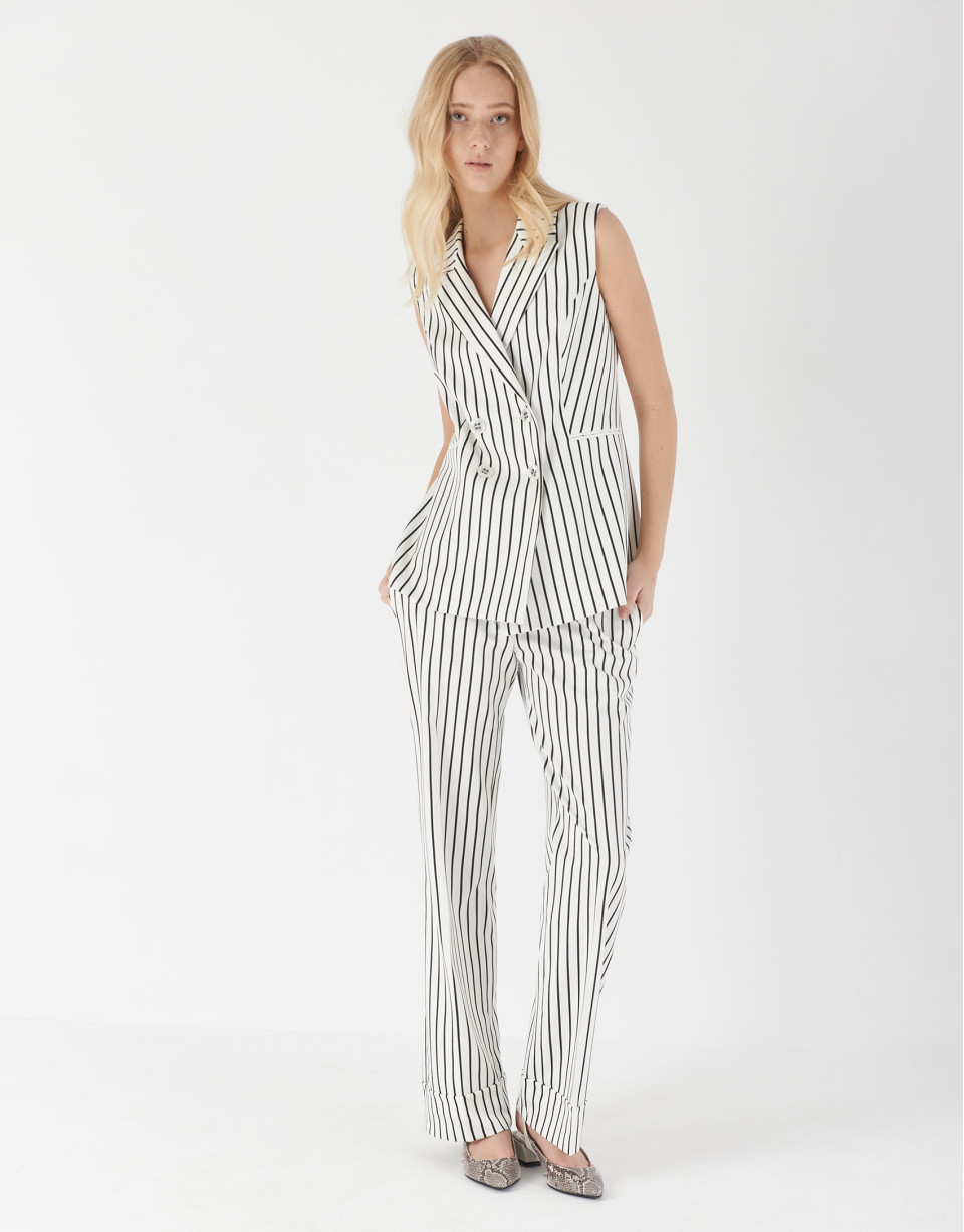 Black and white striped straight pants - Woman | Roberto Verino