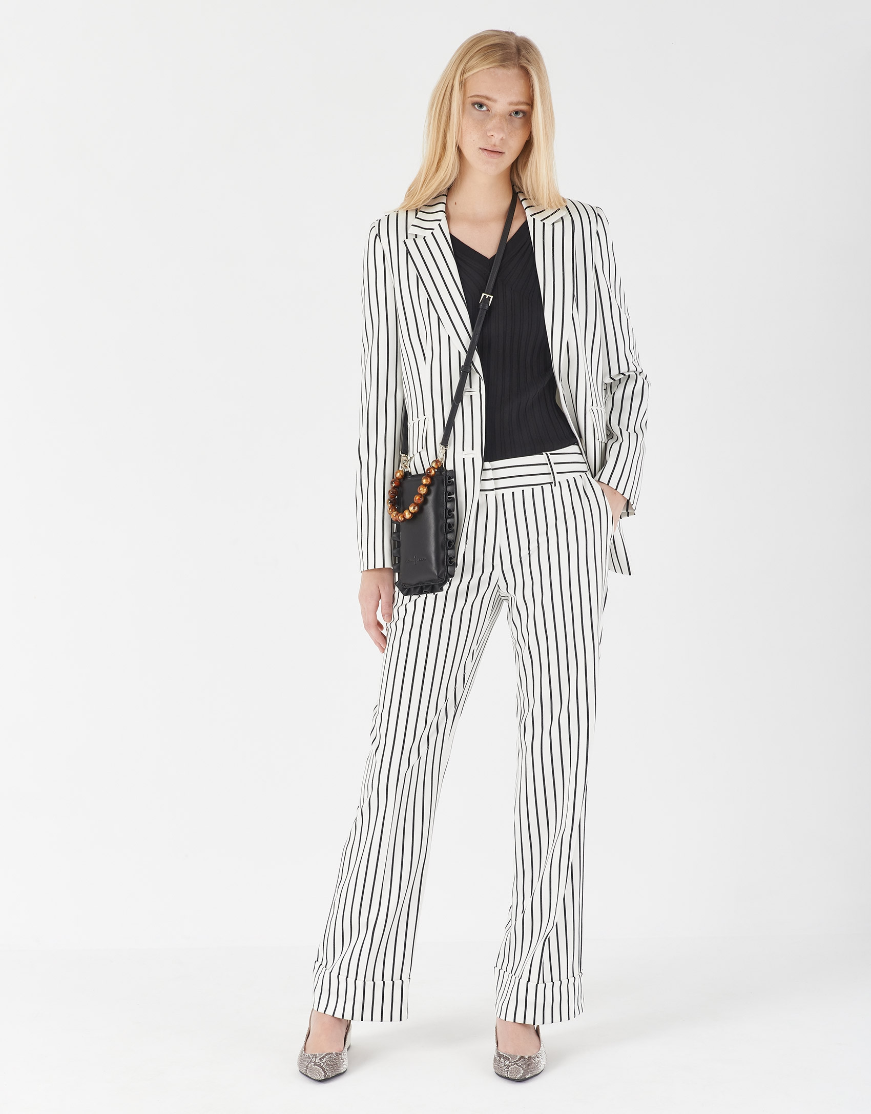 Black and white striped straight pants - Woman | Roberto Verino