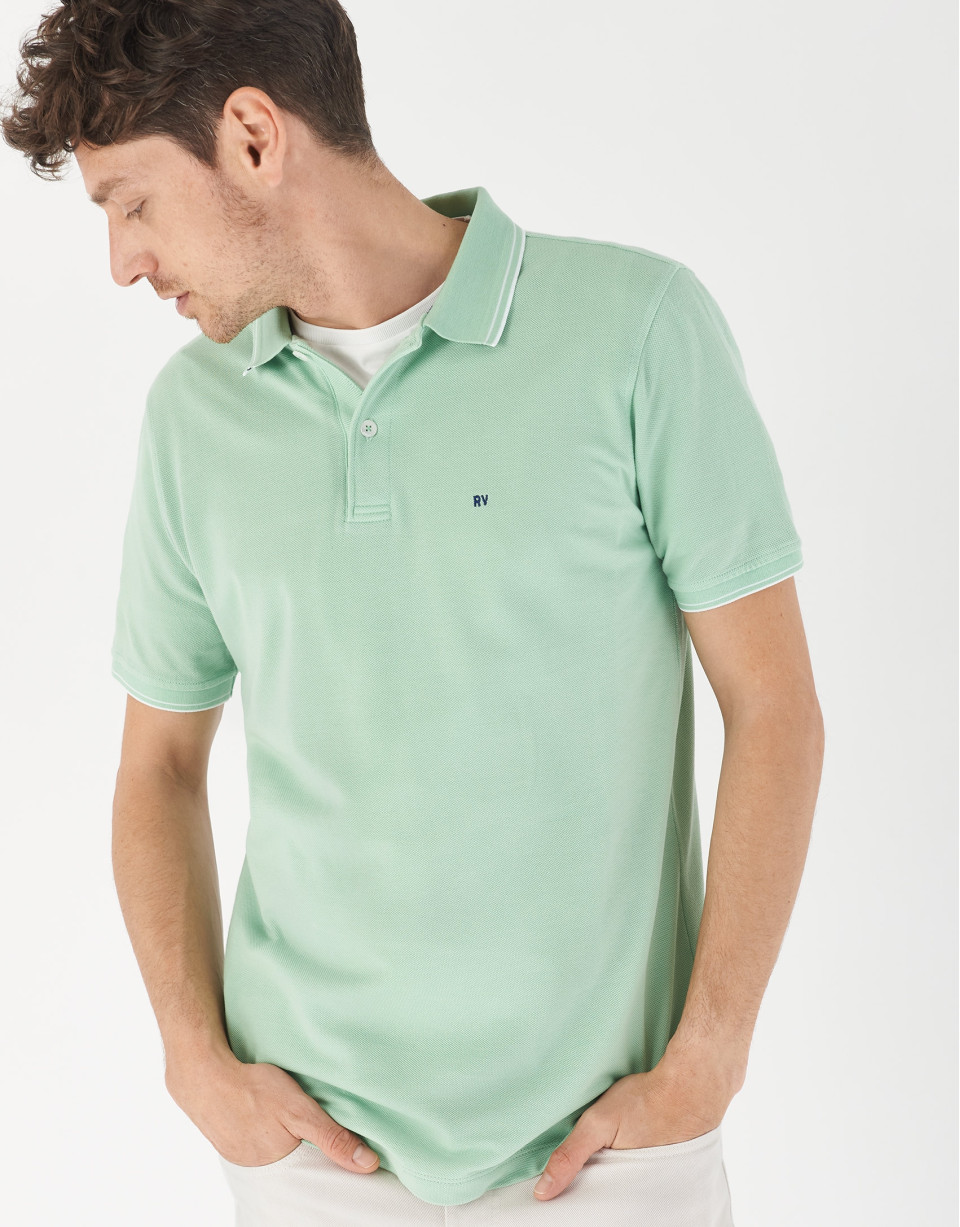 Green pique cotton polo shirt with white ... | Roberto Verino