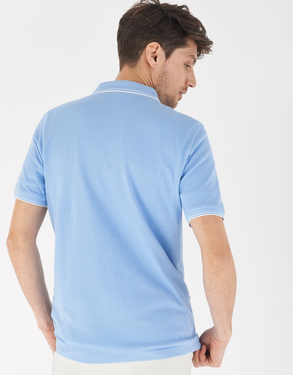 Polo piqué azul perfil blanco - Hombre - PV2021 | Roberto Verino