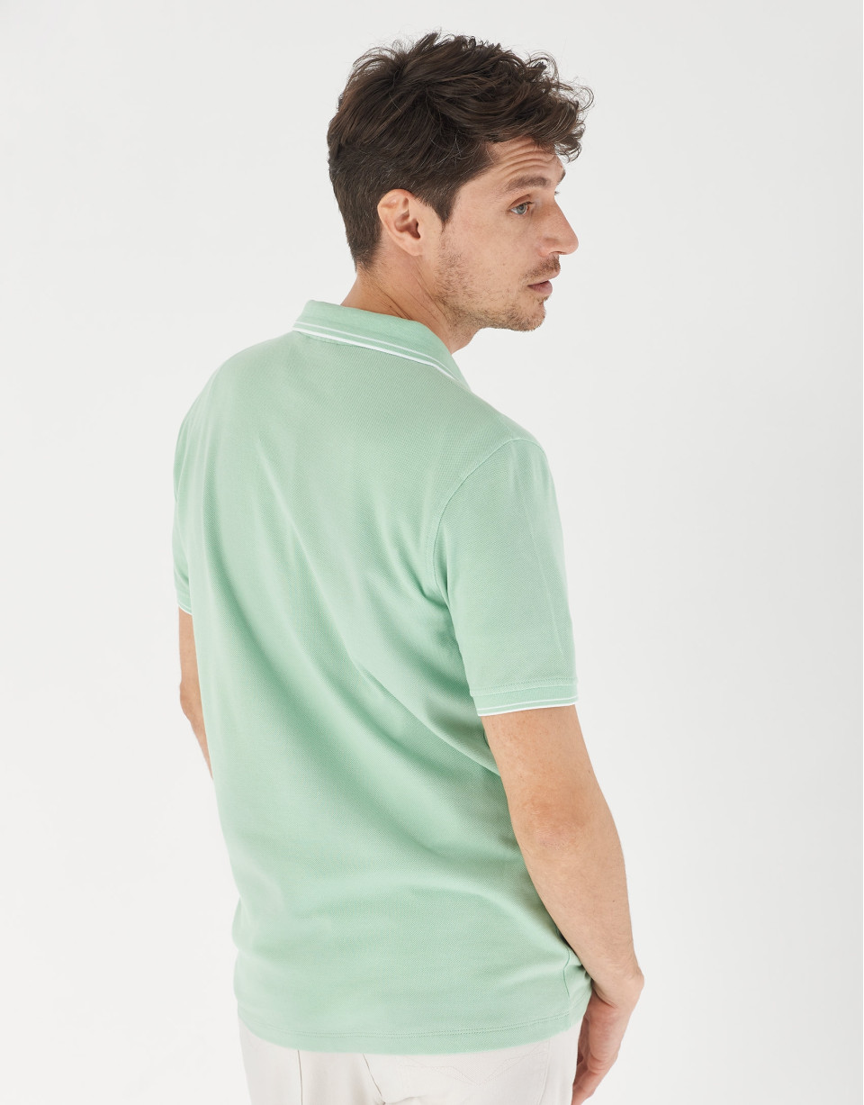 Green pique cotton polo shirt with white ... | Roberto Verino
