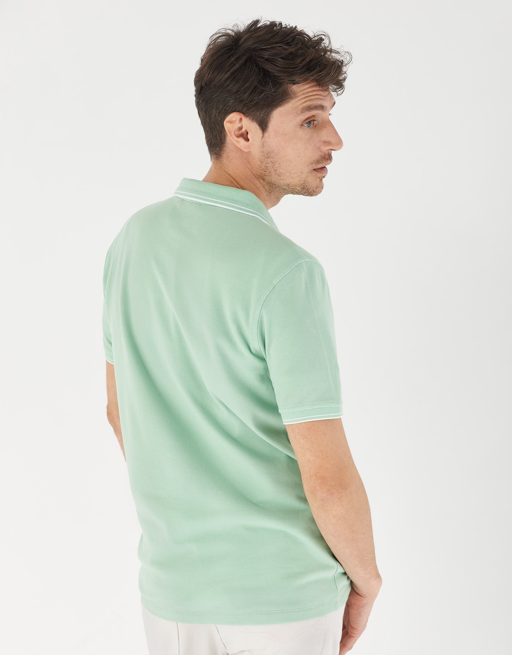 Polo piqué verde perfil blanco - Hombre | Roberto Verino