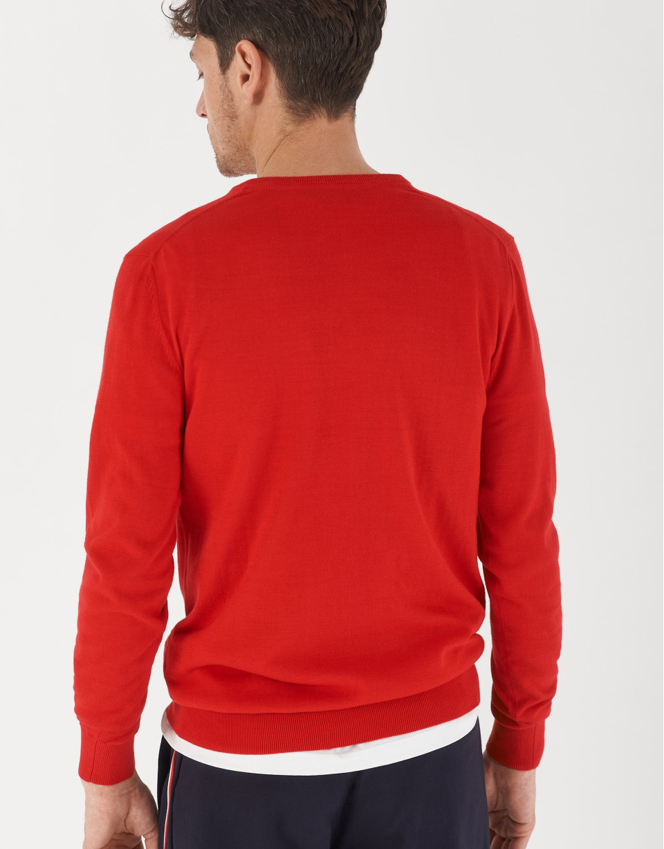 Red cotton sweater with V-neck - Man - SS2021 | Roberto Verino