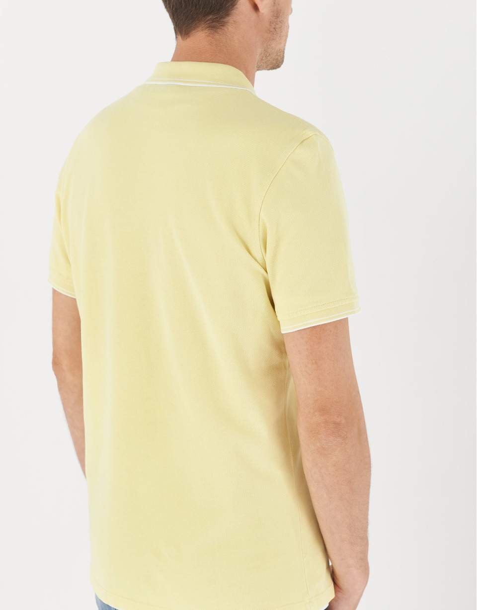 Yellow pique cotton polo shirt with white ... | Roberto Verino