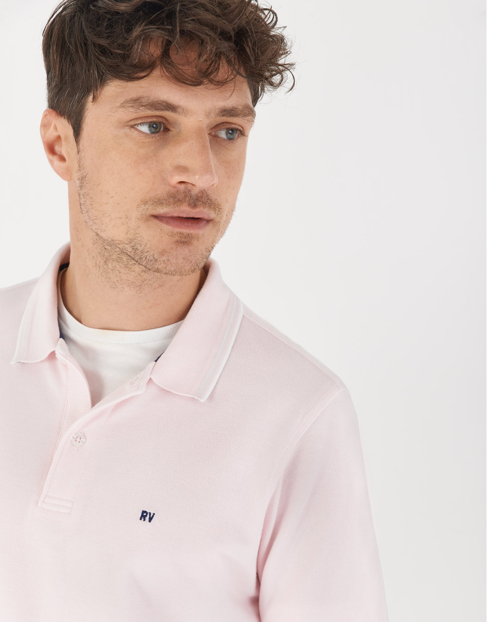 Pink pique cotton polo shirt with white outlines | Roberto Verino