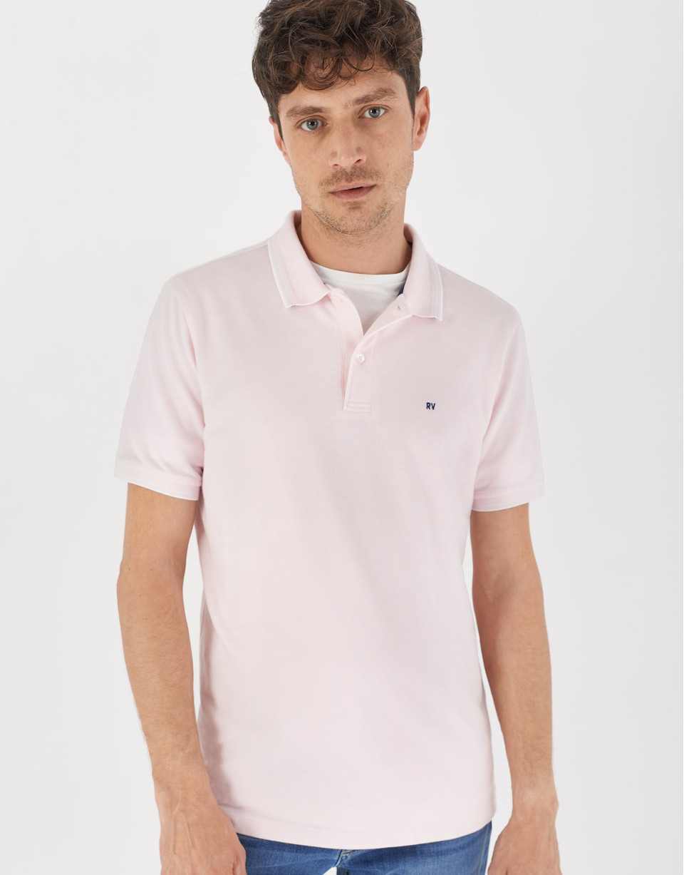 Pink pique cotton polo shirt with white outlines | Roberto Verino