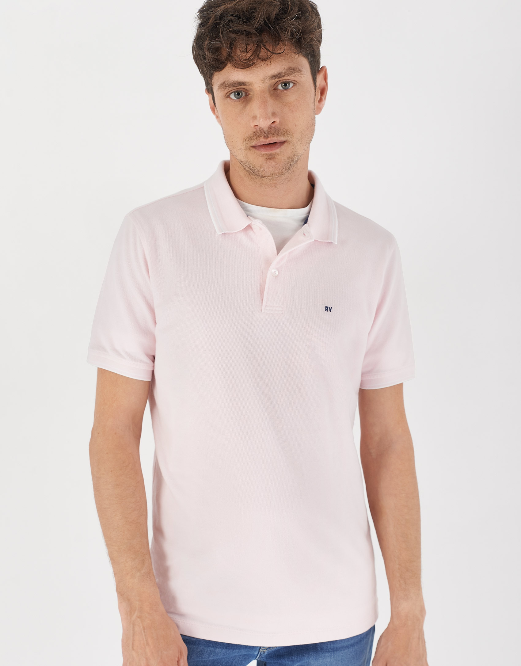 Pink pique cotton polo shirt with white outlines | Roberto Verino