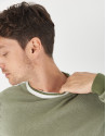 Khaki sweater with white contrasting collar