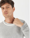 Gray sweater with white contrasting collar
