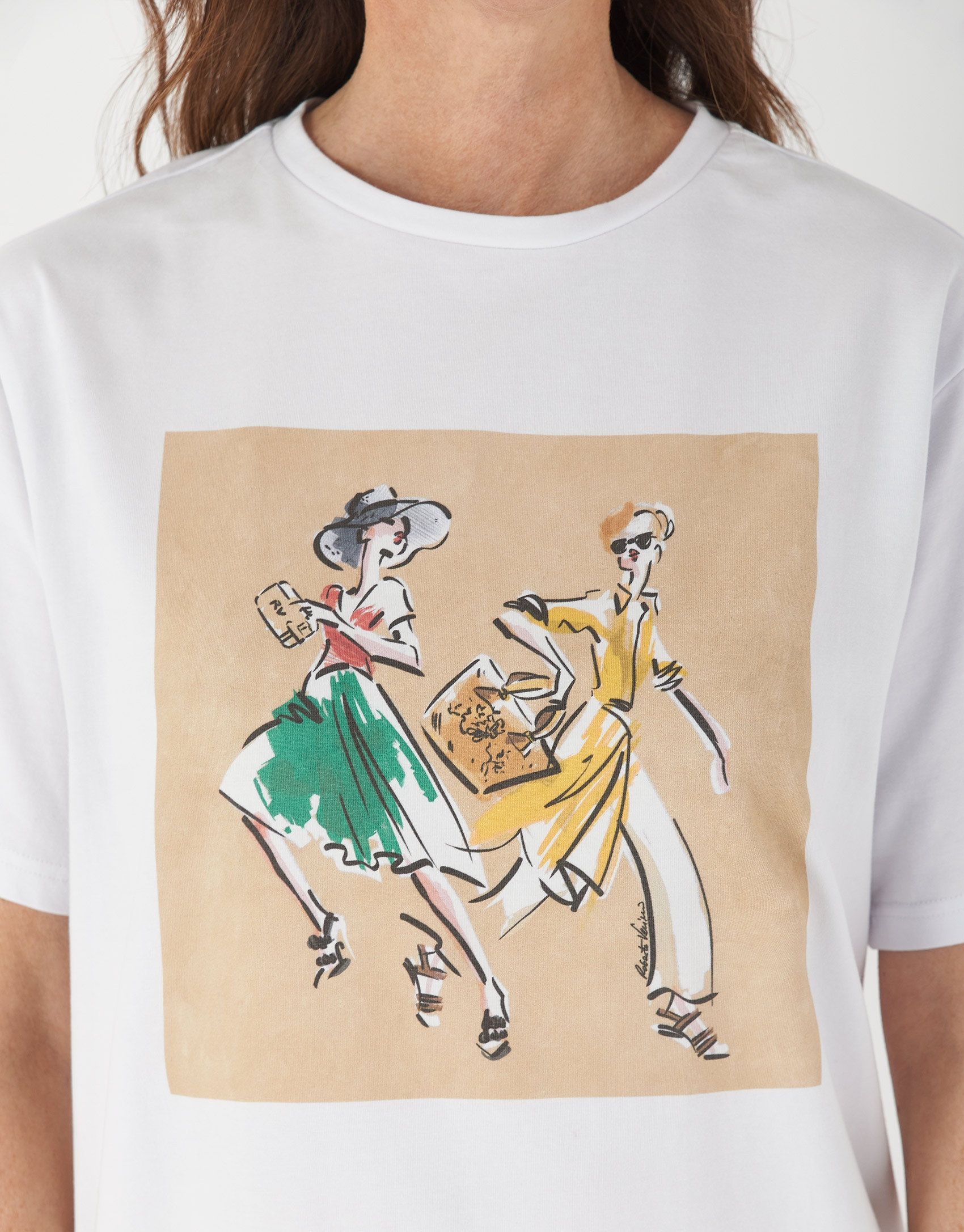 White top with fashion drawing of two figures | Roberto Verino