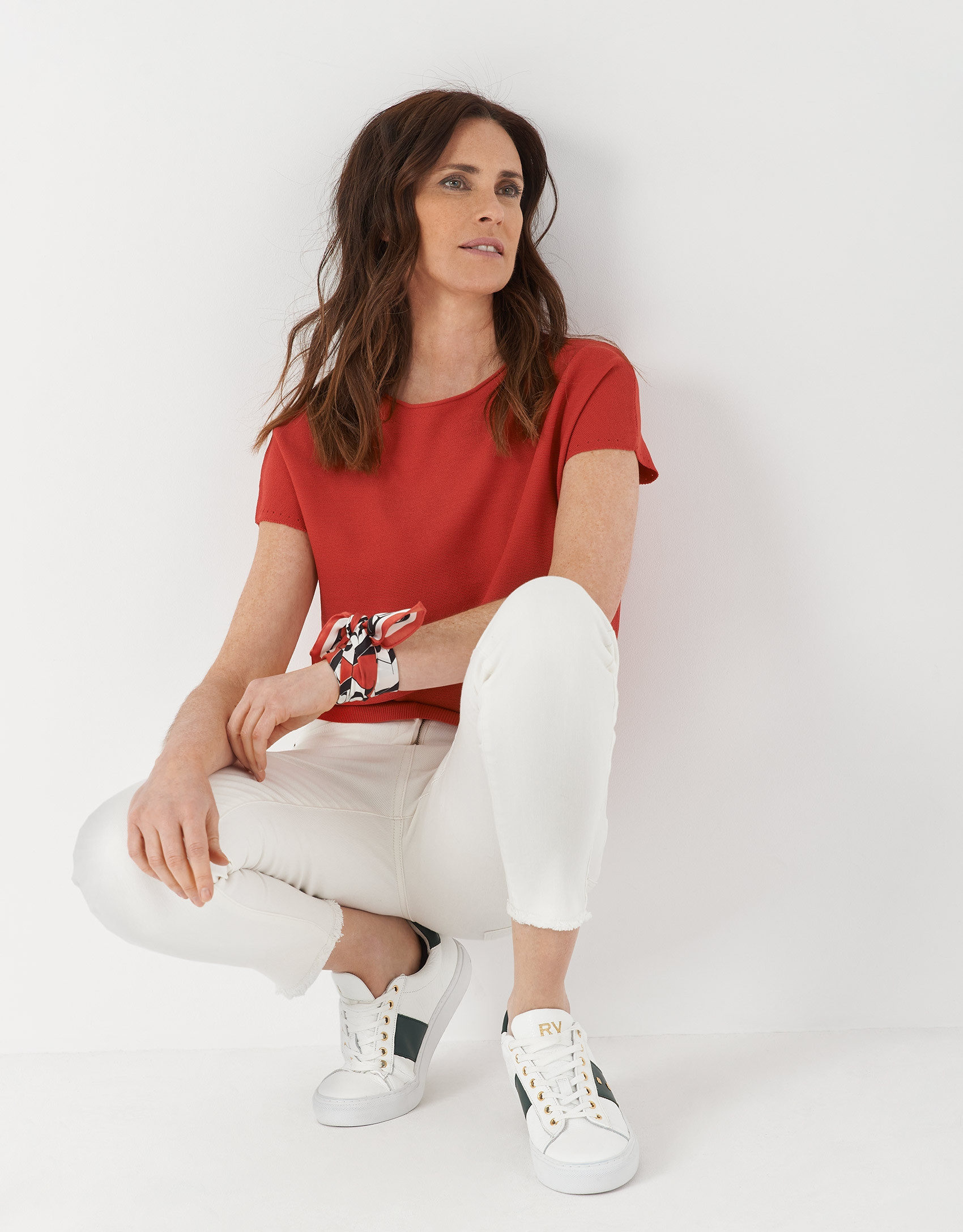 Orange knit sweater with bat sleeves - Woman | Roberto Verino
