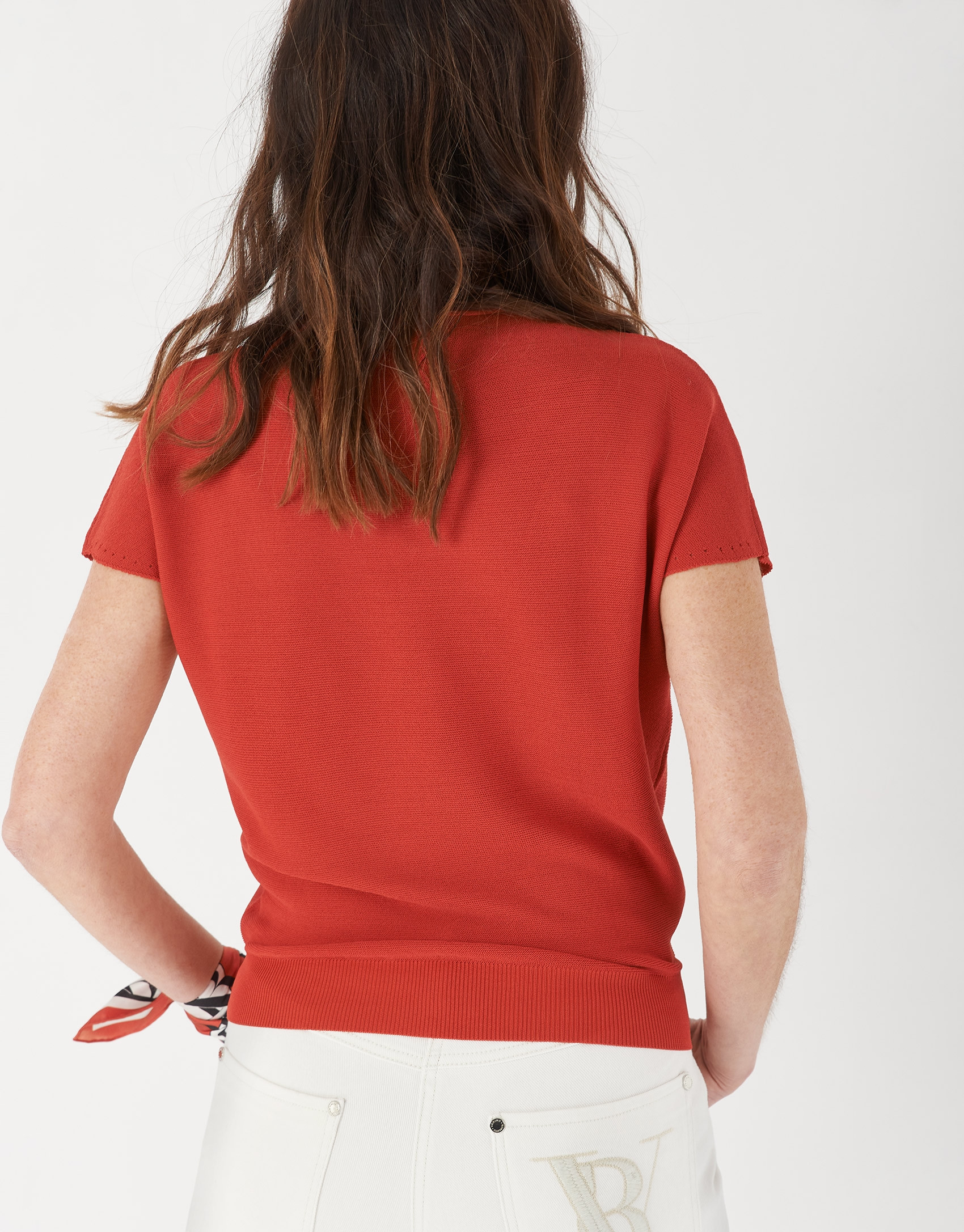 Orange knit sweater with bat sleeves - Woman | Roberto Verino