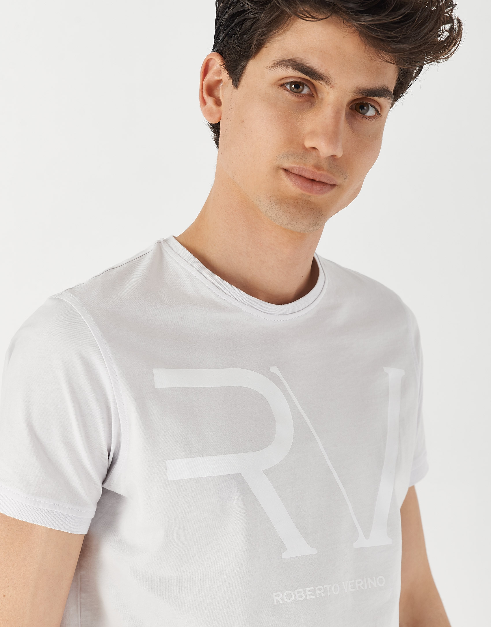 Gray cotton top with white RV logo  - Man | Roberto Verino