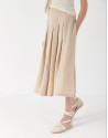 Sand-colored midi skirt with yoke and pleats | Roberto Verino