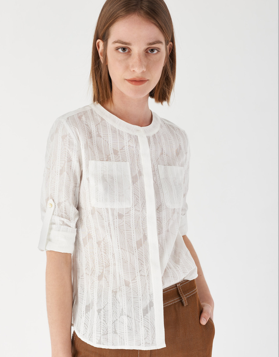 Camisa manga con trabilla blanca - Mujer | Roberto Verino