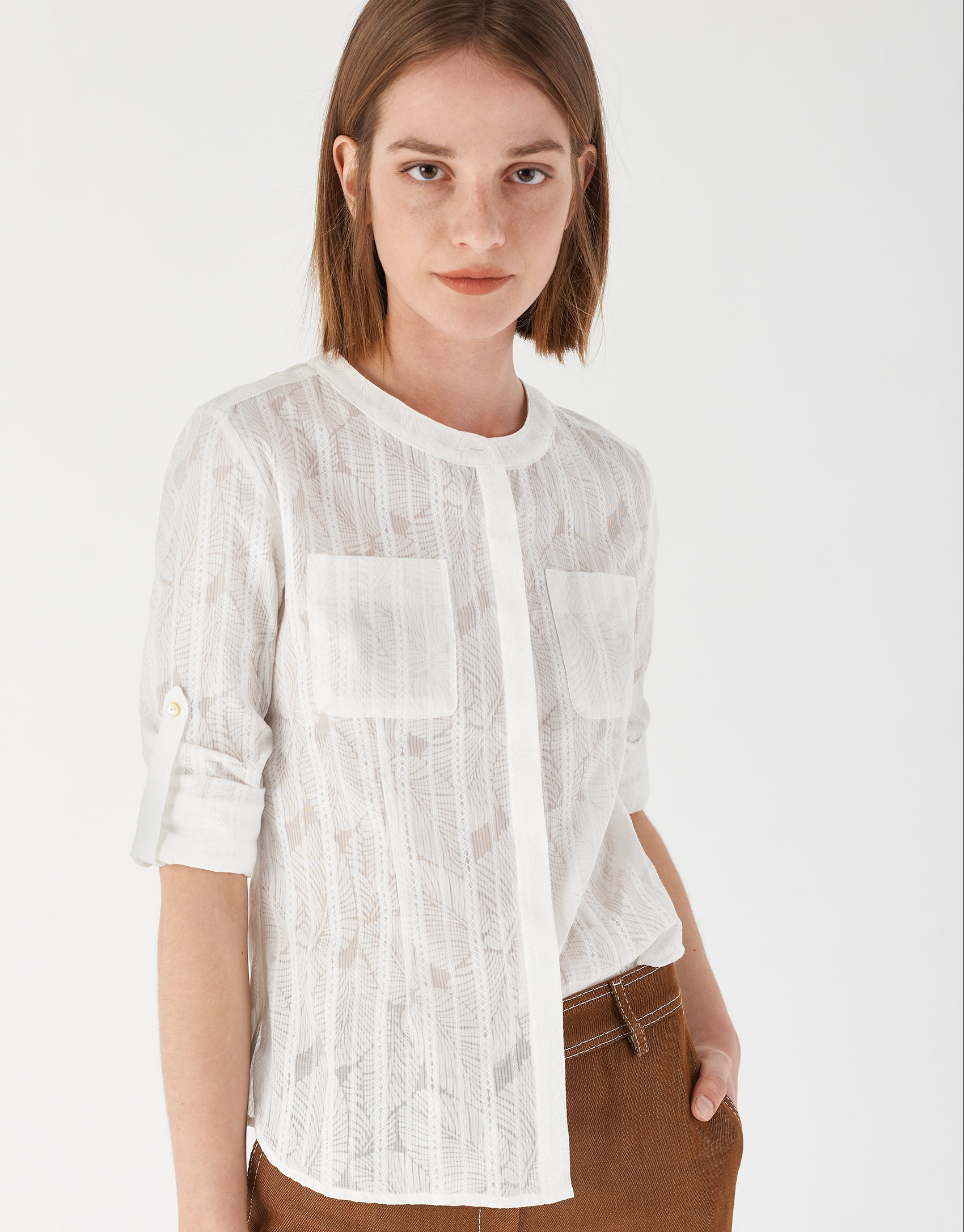 Camisa manga con trabilla blanca - Mujer | Roberto Verino