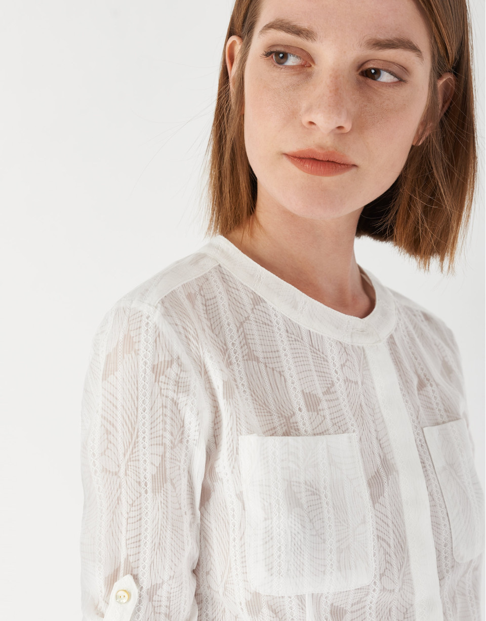 Camisa manga con trabilla blanca - Mujer | Roberto Verino