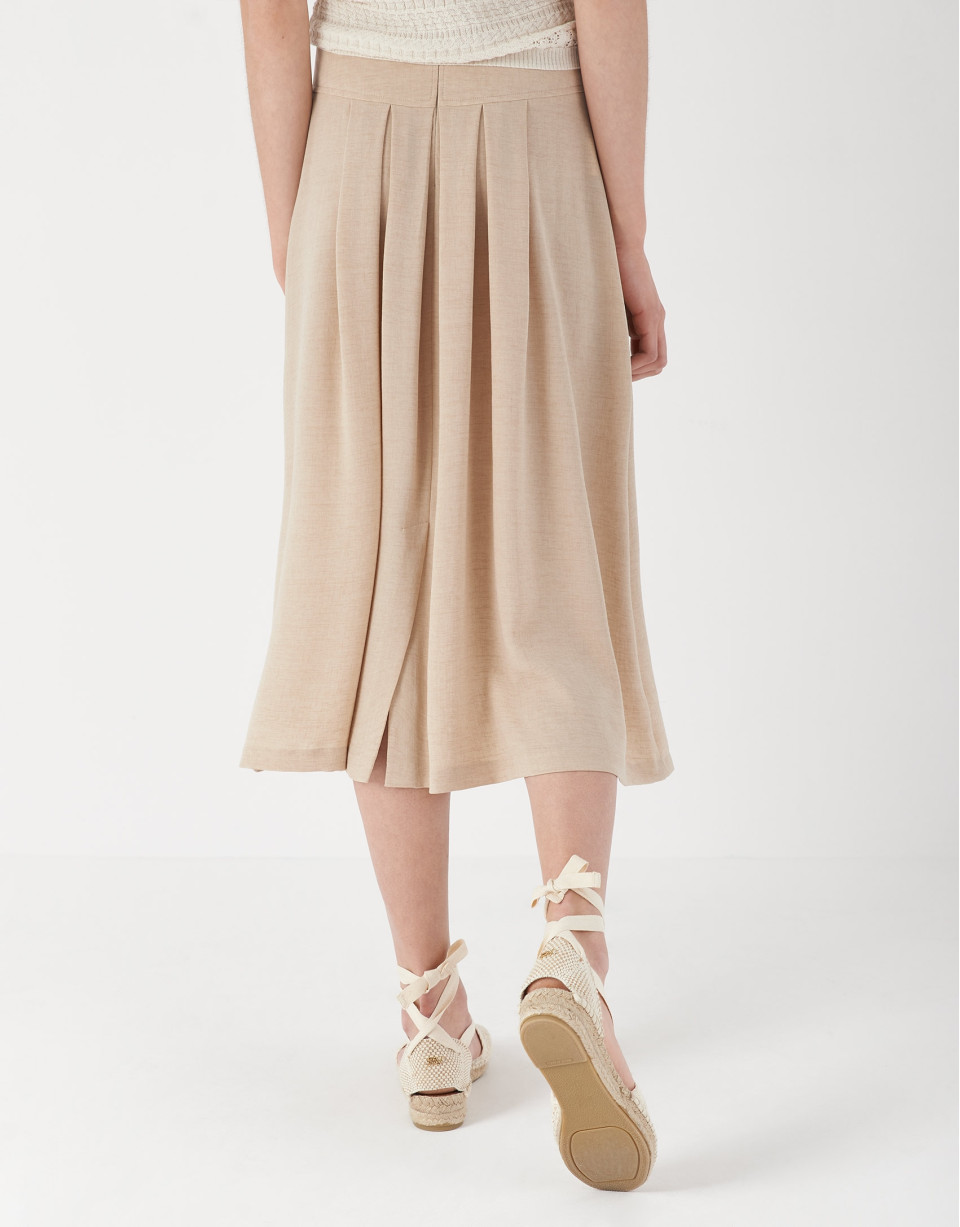 Sand-colored midi skirt with yoke and pleats | Roberto Verino