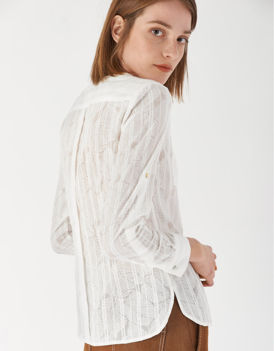 Camisa manga con trabilla blanca - Mujer | Roberto Verino