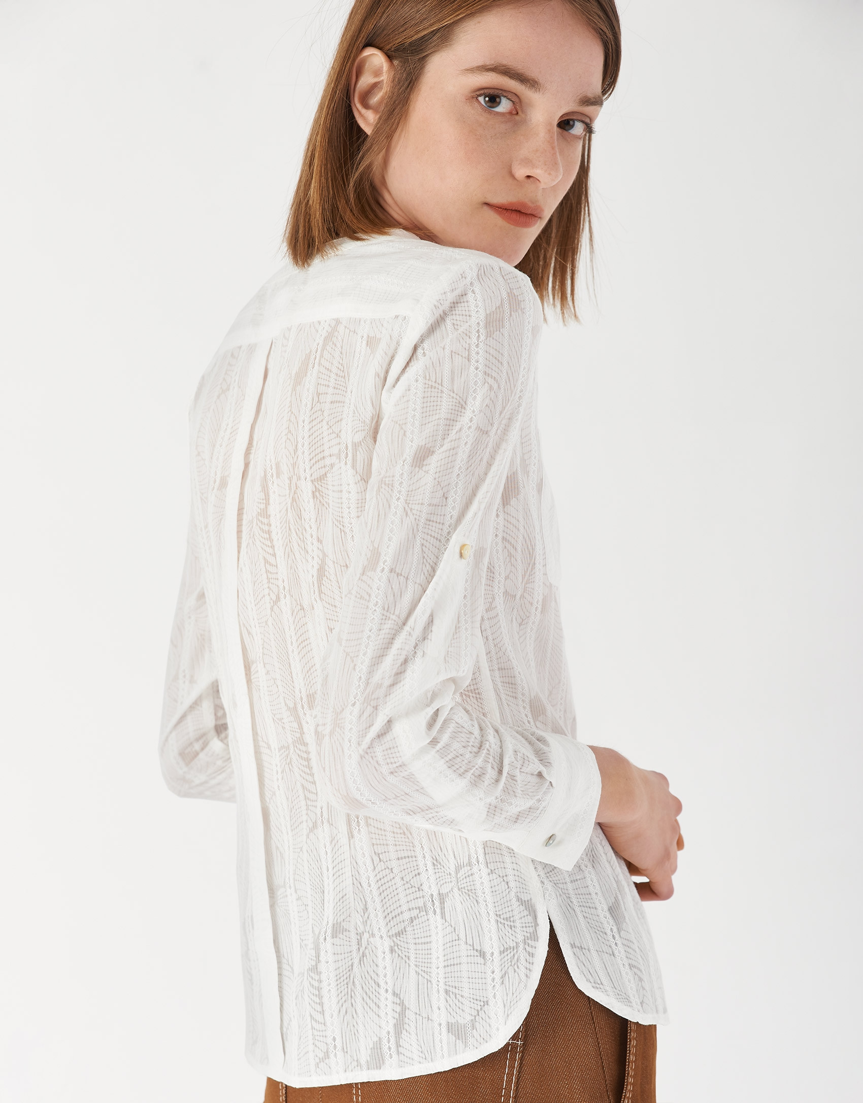 Camisa manga con trabilla blanca - Mujer | Roberto Verino