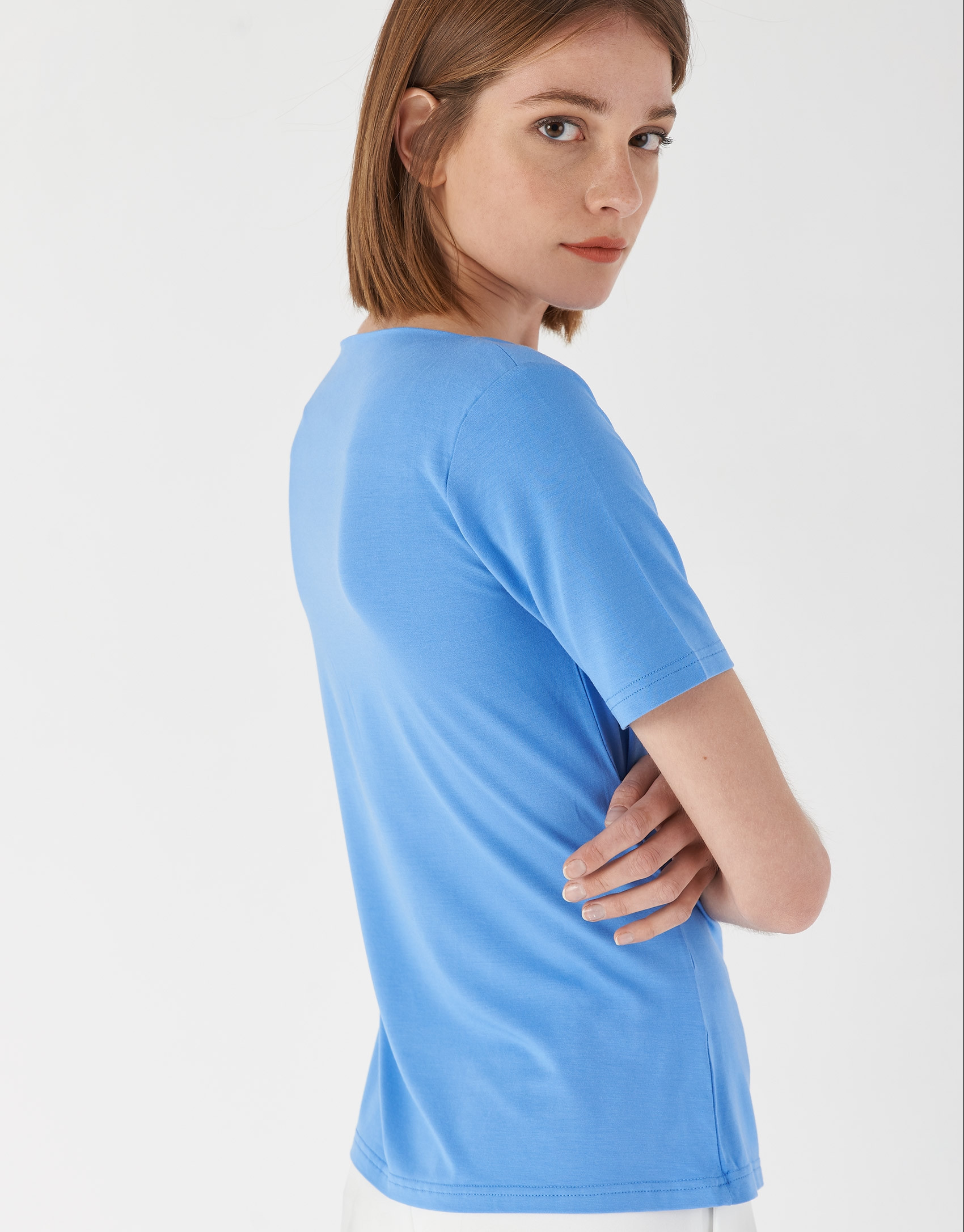 Camiseta drapeada en cintura azul - Mujer | Roberto Verino