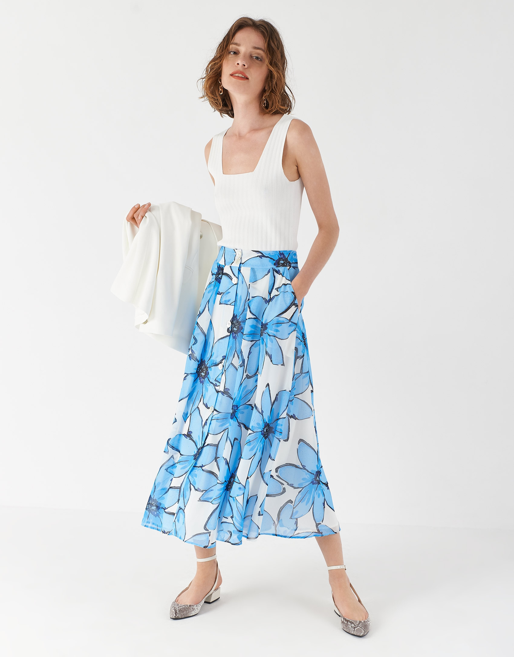 Falda con vuelo estampado floral grande - Mujer | Roberto Verino