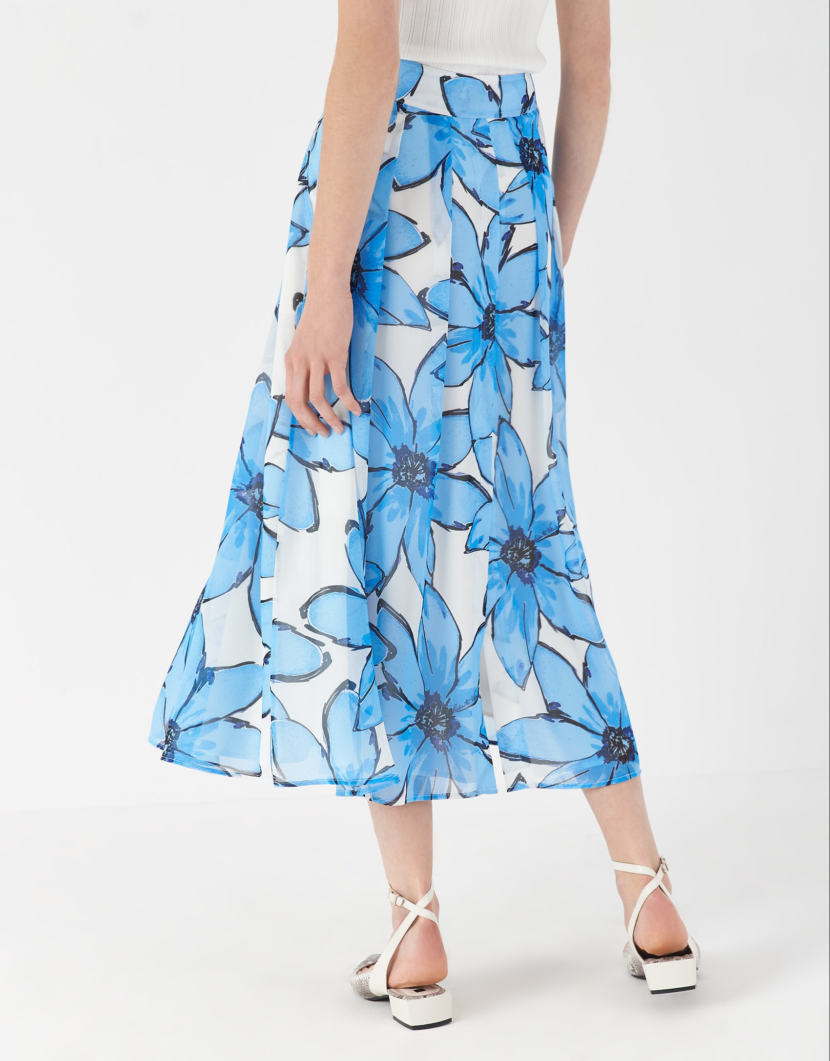 Blue floral print skirt with flounce - Woman | Roberto Verino