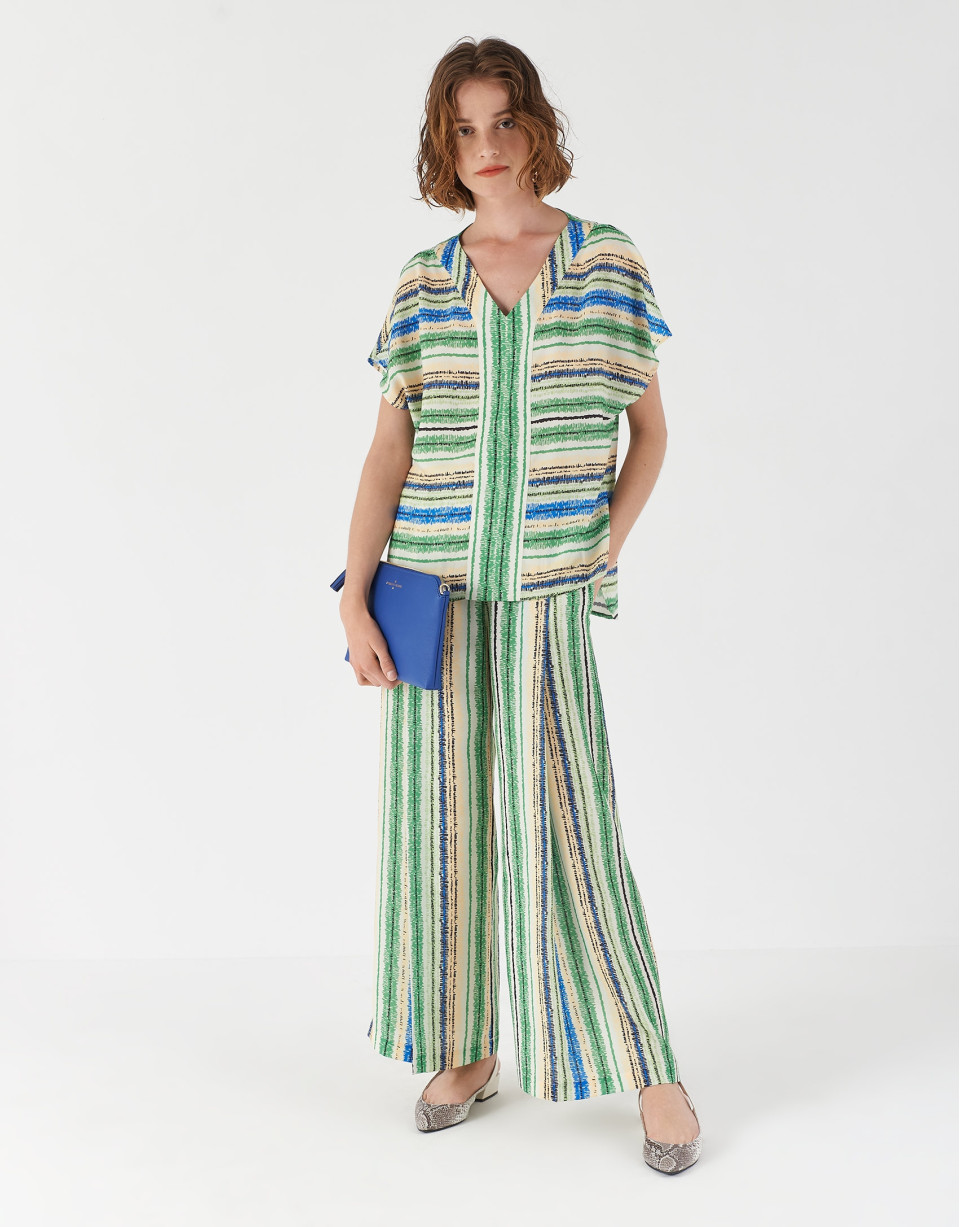 Pantalón ancho rayas multicolor - Mujer | Roberto Verino
