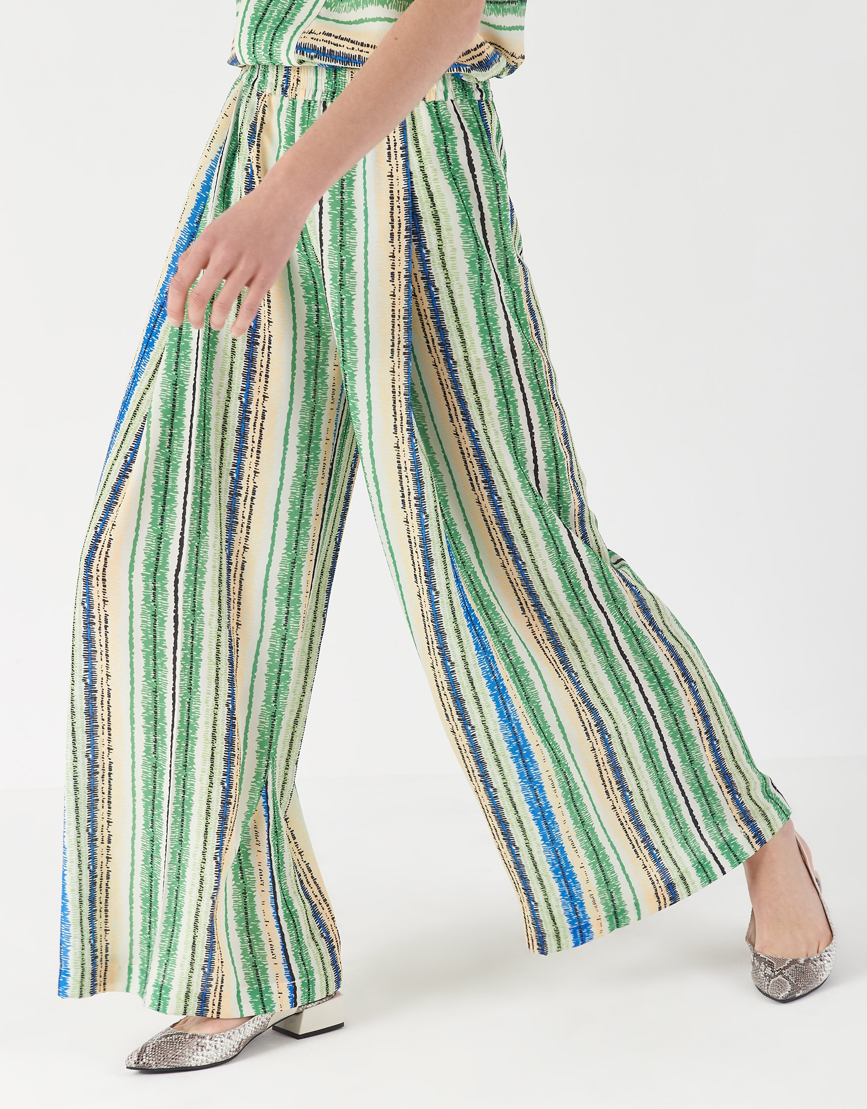 Multicolor striped, wide pants - Woman - SS2021 | Roberto Verino