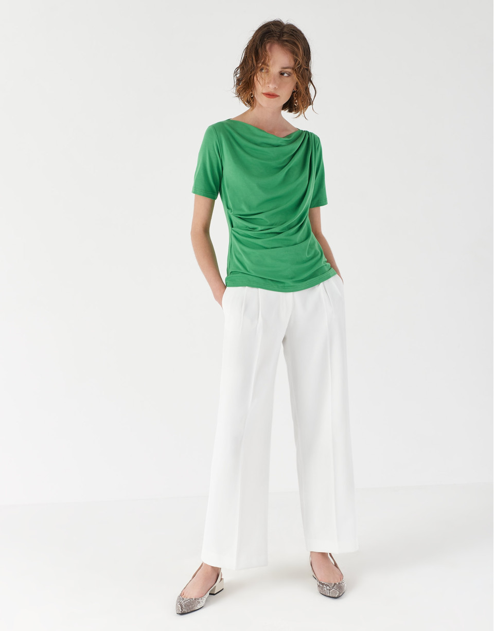 Green top with draping at waist - Woman | Roberto Verino