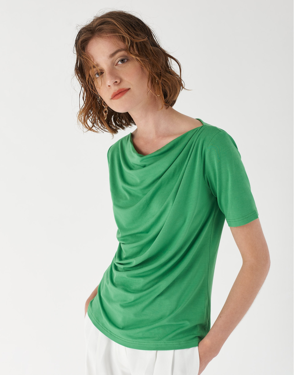 Green top with draping at waist - Woman | Roberto Verino