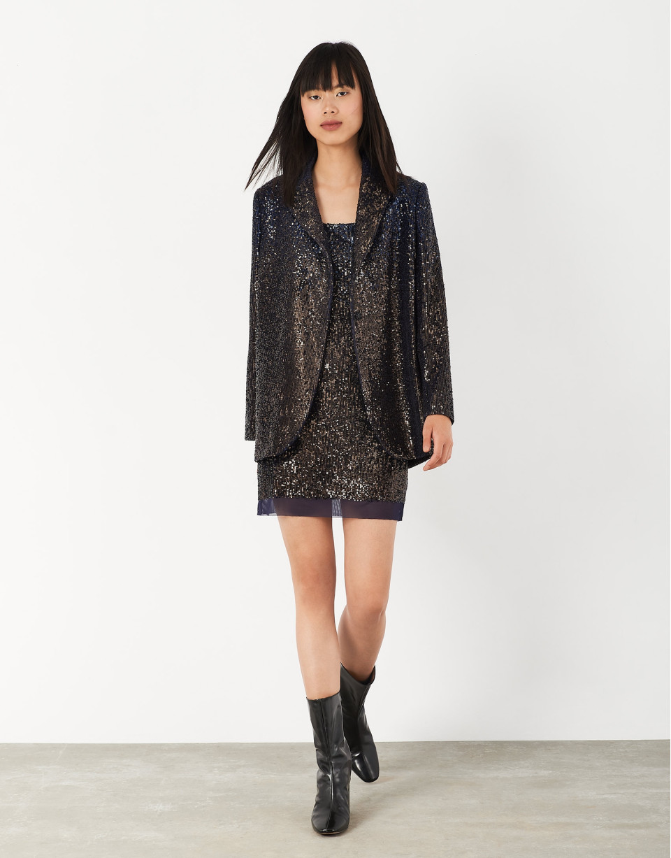 Vestido tirantes lentejuelas azul noche - Mujer | Roberto Verino